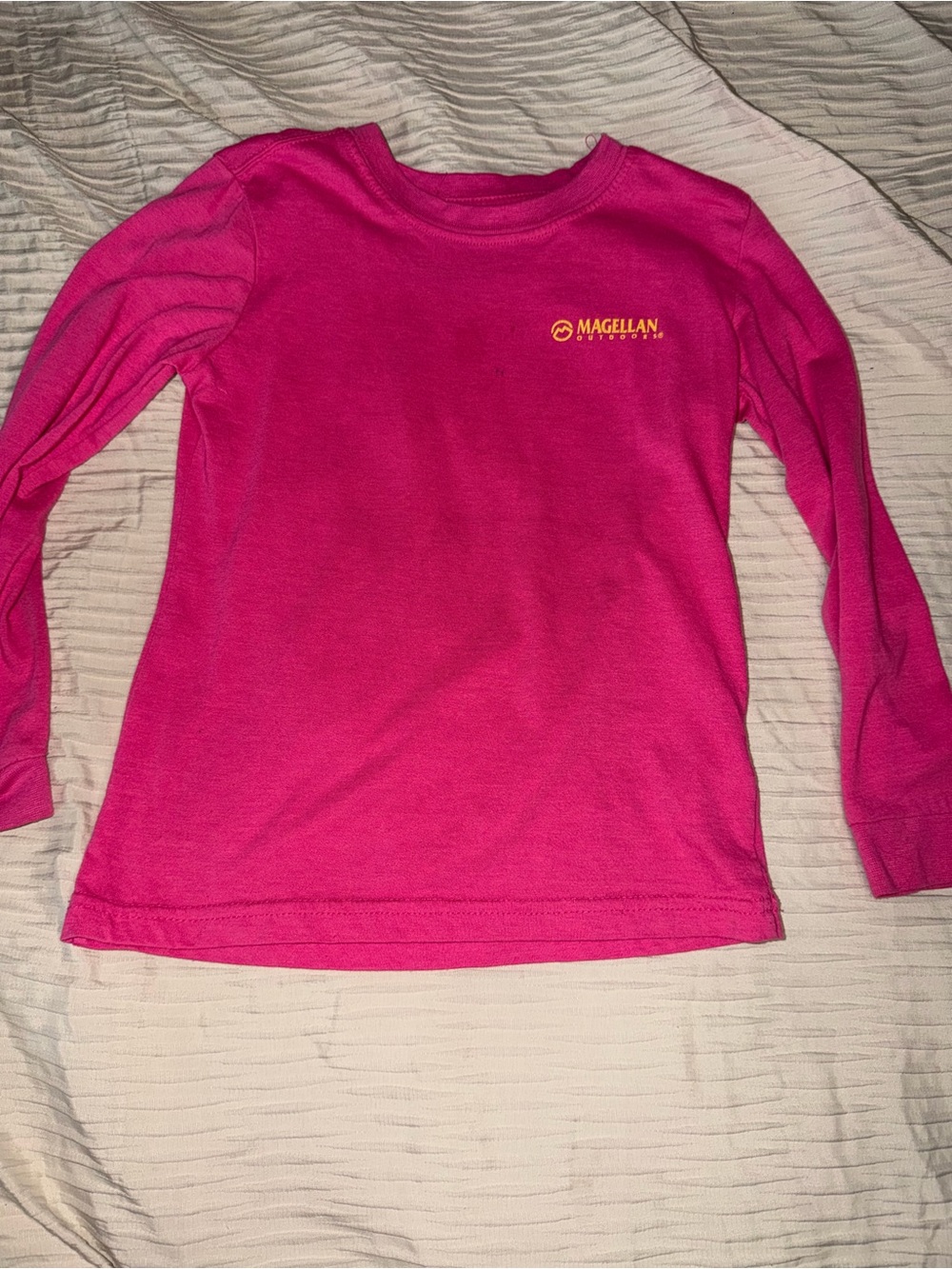 Magellan Outdoors Kids Long Sleeve Tee in Hot Pink with Yellow Logo